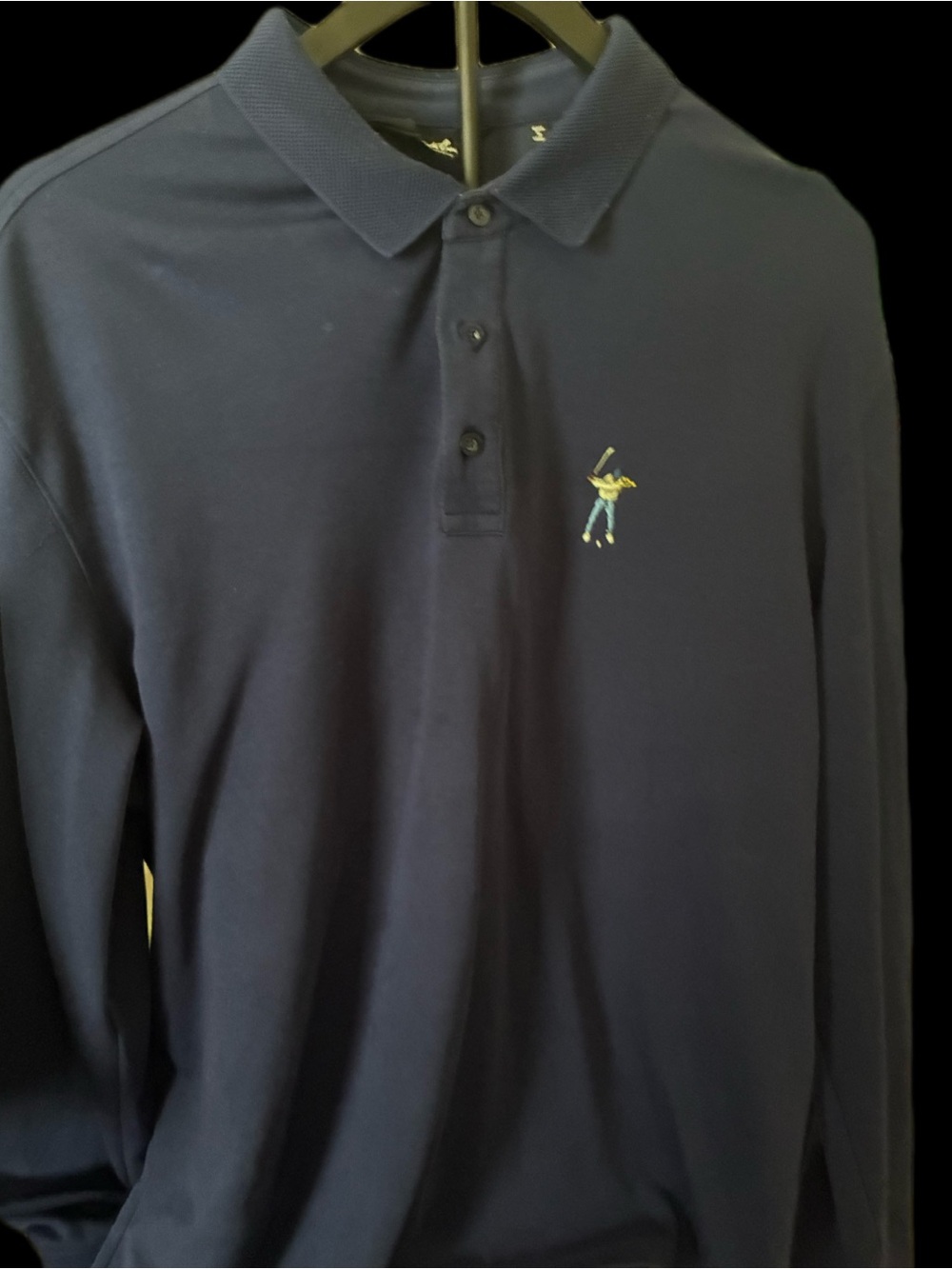 Men's Long-Sleeve Polo Shirt in Navy with Embroidered Golfer